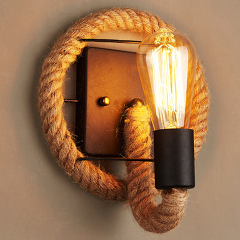Avtoit | Running Shape Rope Wall Light Rustic 1-Head Corridor Wall Lamp with Track Light Design in Wood