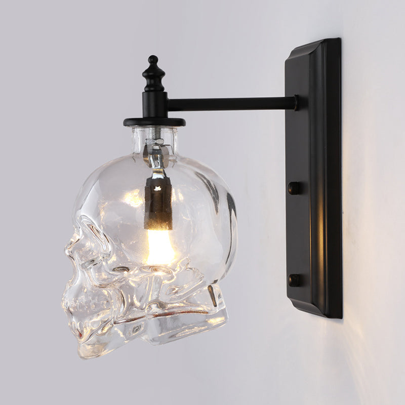 Avtoit | Clear Glass Skull Wall Light Art Deco 1 Head Black Wall Lamp for Bedroom