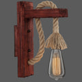 Avtoit | Wooden L-shaped Wall Support Lantern Farmhouse 1 Lamp Bedroom Wall Lamp with Rope Arm