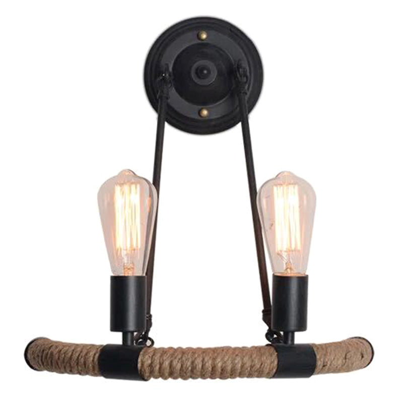 Avtoit | 2-Head Bow Wall Light Industrial Design Black Hemp Rope Wall Lighting Fixture for Restaurant