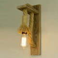 Avtoit | Single Bulb Wall Light Rustic Open Bulb Rope Wall Light with Wood Holder