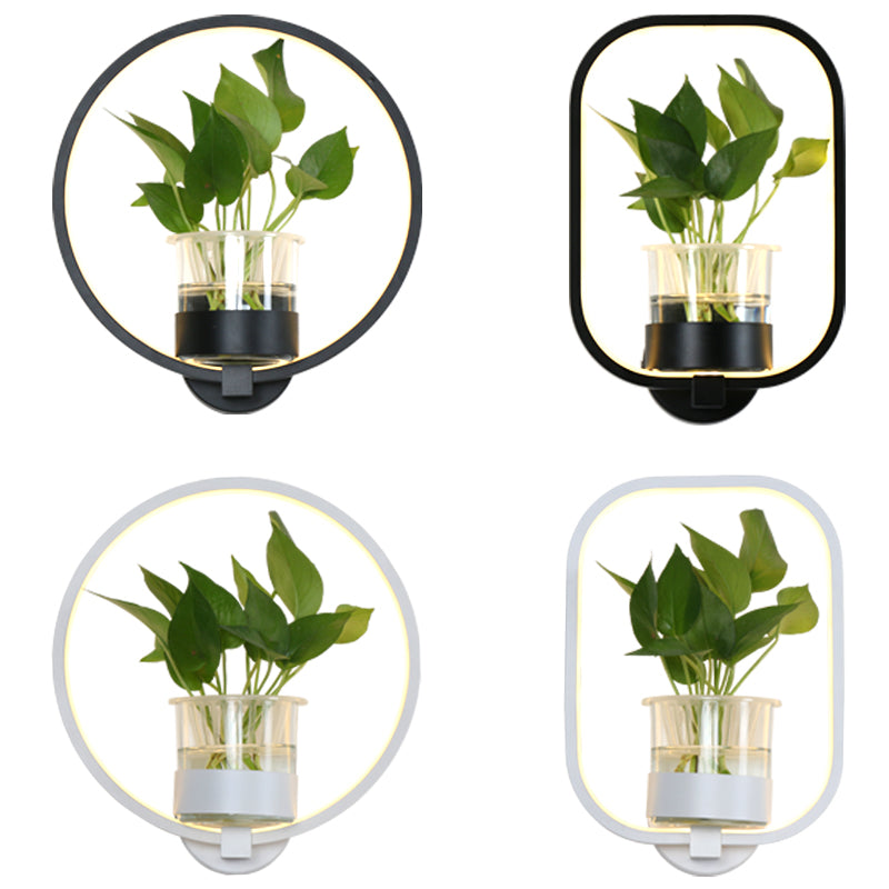 Avtoit | Ring-shaped Wall Lamp Nordic Acrylic Nightstand LED Wall Lamp with Glass Plant Holder