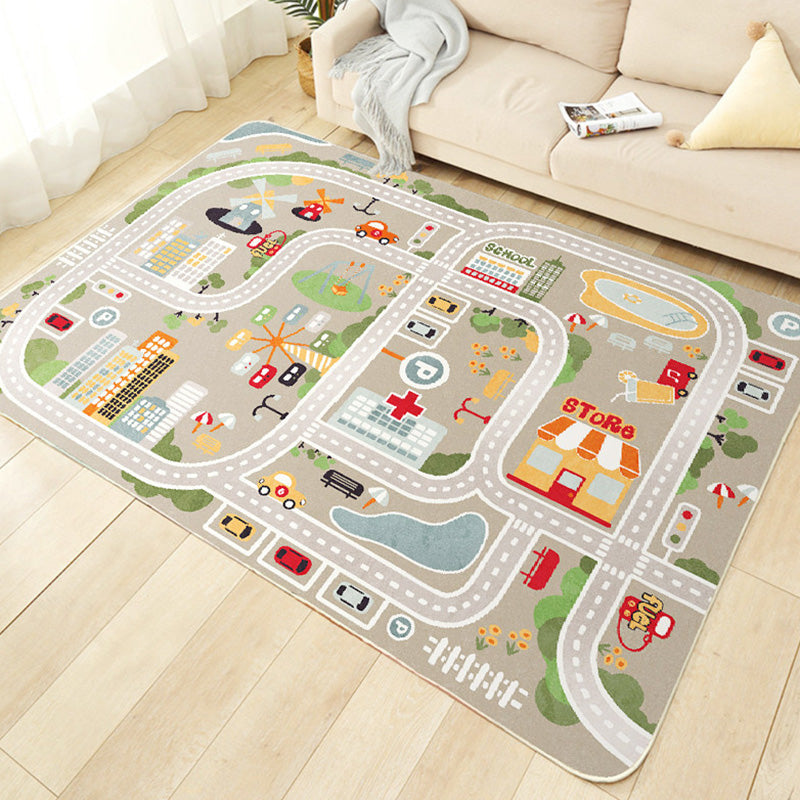 Avtoit | Beautiful car-printed carpet multicolor cotton blend area rug non-slip stain-resistant easy-care indoor rug for children