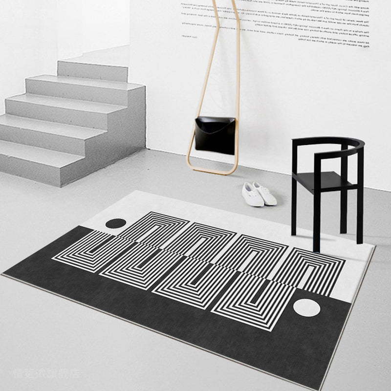 Avtoit | Black Gray-White Striped Carpet Cotton Blend Novelty Area Rug Non-Slip Backing Machine Washable Indoor Rug for Room