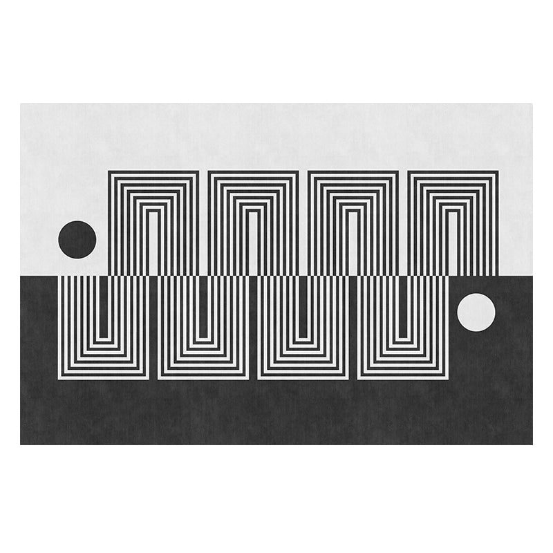 Avtoit | Black Gray-White Striped Carpet Cotton Blend Novelty Area Rug Non-Slip Backing Machine Washable Indoor Rug for Room