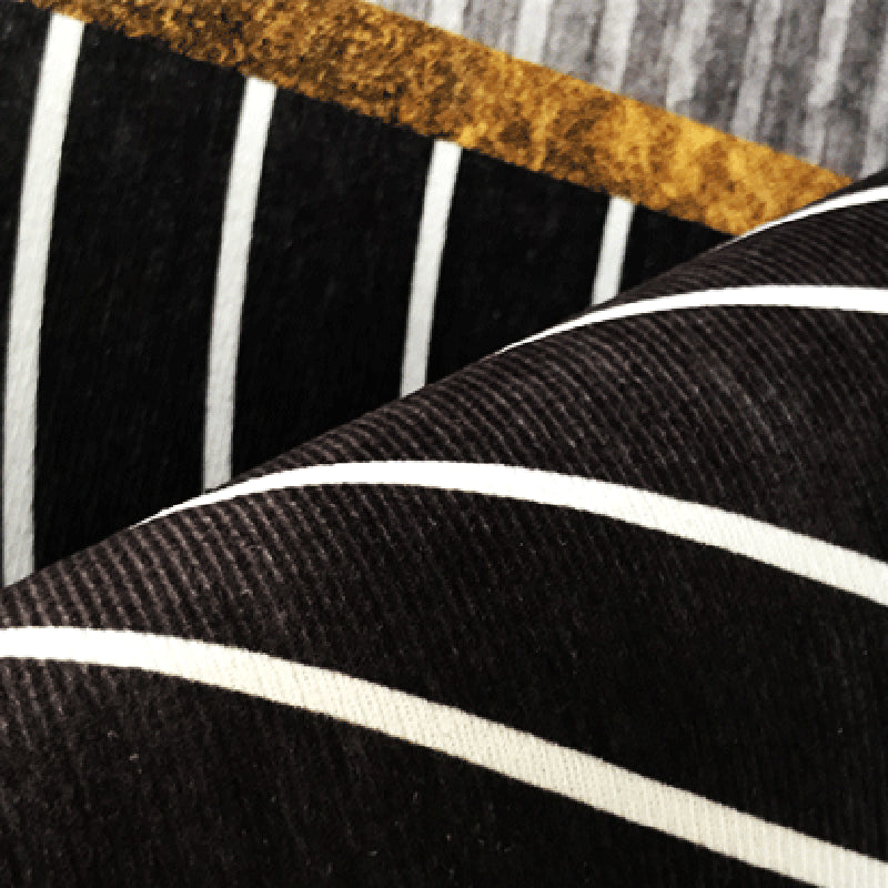 Avtoit | Black Gray-White Striped Carpet Cotton Blend Novelty Area Rug Non-Slip Backing Machine Washable Indoor Rug for Room