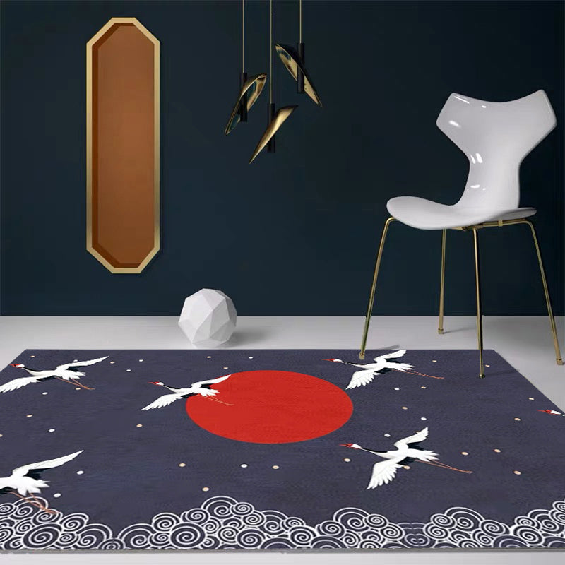 Avtoit | Nordic Crane Pattern Rug Multi-Color Synthetic Area Rug Pet-Friendly Easy Maintenance Stain-Resistant Carpet for Room