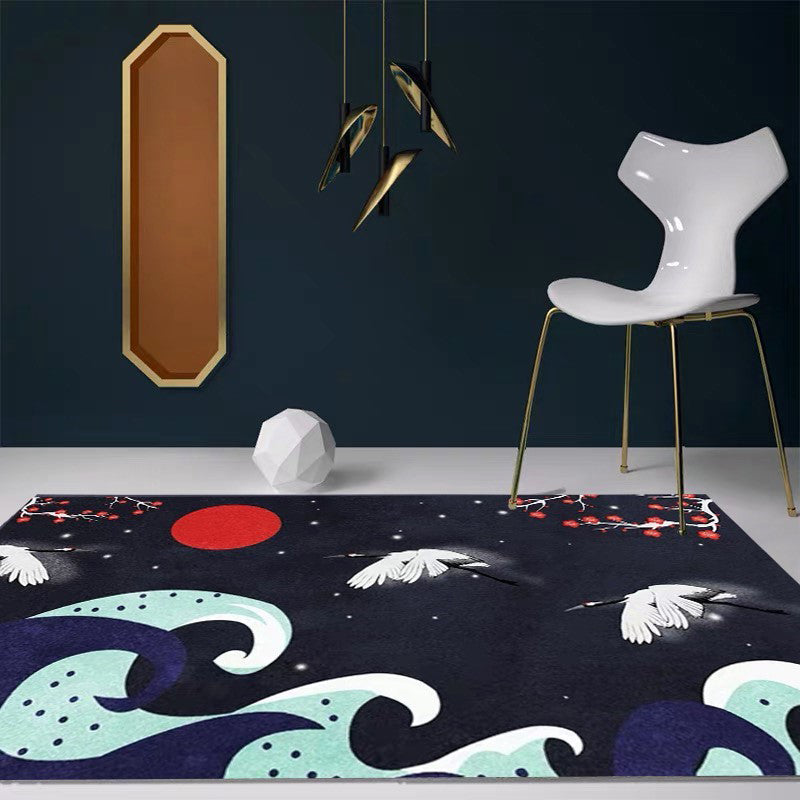Avtoit | Nordic Crane Pattern Rug Multi-Color Synthetic Area Rug Pet-Friendly Easy Maintenance Stain-Resistant Carpet for Room