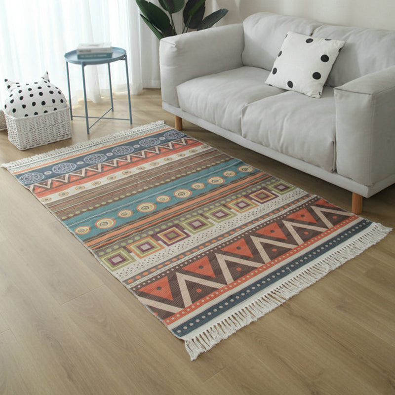 Avtoit | Simple Living Room Rug Multicolored Geometric Printed Area Rug Cotton Pet Friendly Easy Care Indoor Rug