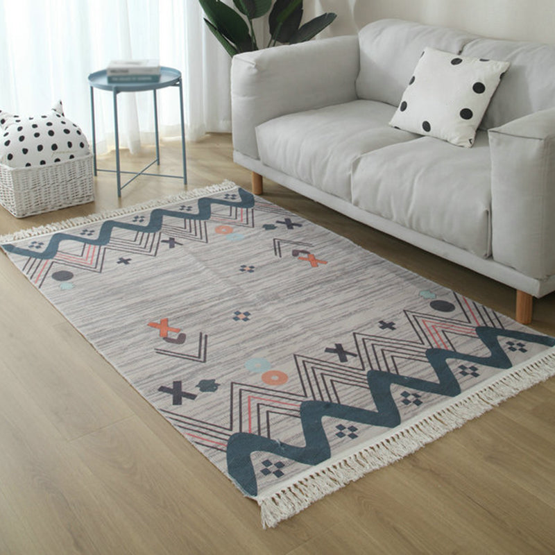 Avtoit | Simple Living Room Rug Multicolored Geometric Printed Area Rug Cotton Pet Friendly Easy Care Indoor Rug