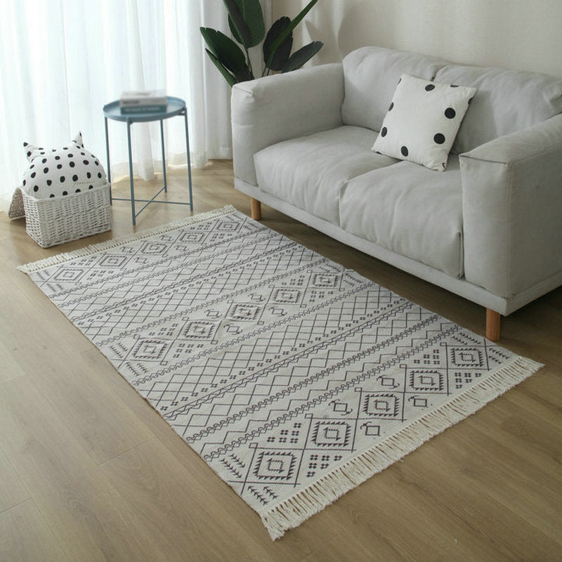 Avtoit | Simple Living Room Rug Multicolored Geometric Printed Area Rug Cotton Pet Friendly Easy Care Indoor Rug