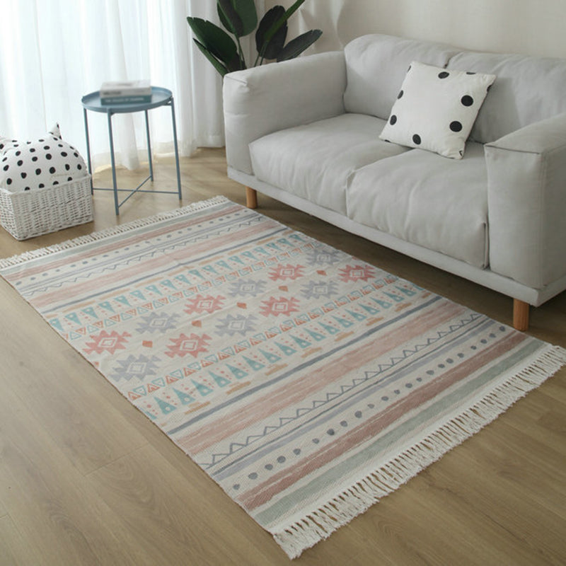 Avtoit | Simple Living Room Rug Multicolored Geometric Printed Area Rug Cotton Pet Friendly Easy Care Indoor Rug