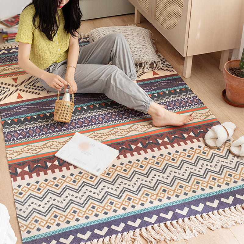 Avtoit | Multicolored Bedroom Rug Western Geometric Printed Area Rug Cotton Easy Care Pet Friendly Indoor Rug