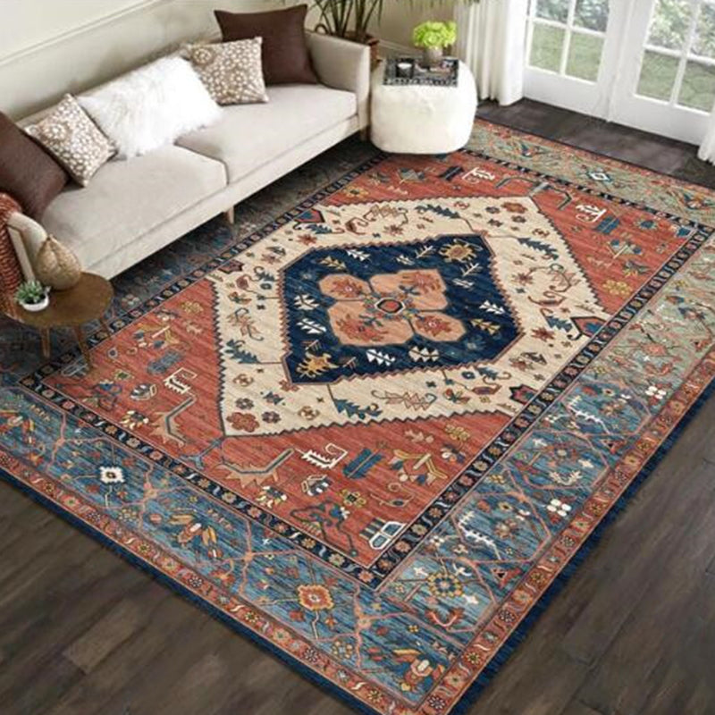 Avtoit | Multicolored Novelty Rug Cotton Blend Plaid Pattern Area Rug Non-Slip Pet Friendly Carpet for the Living Room
