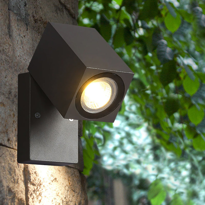 Avtoit | Gray cubic shade wall light industrial style metallic LED patio adjustable wall mounted lamp