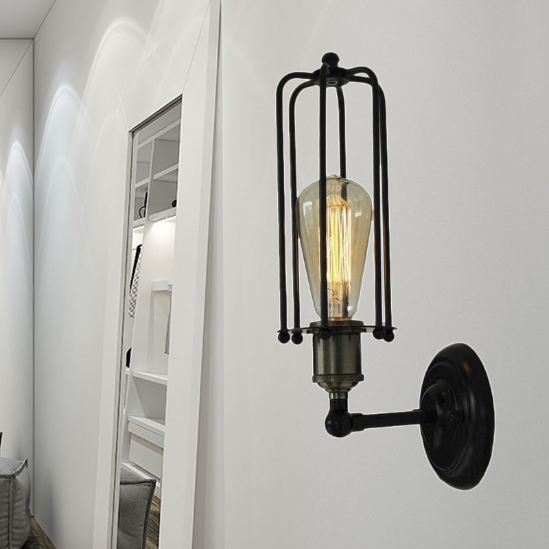 Avtoit | 1 Head floor lamp Vintage industrial tube cage shading metal mini wall light fixture in black for corridor