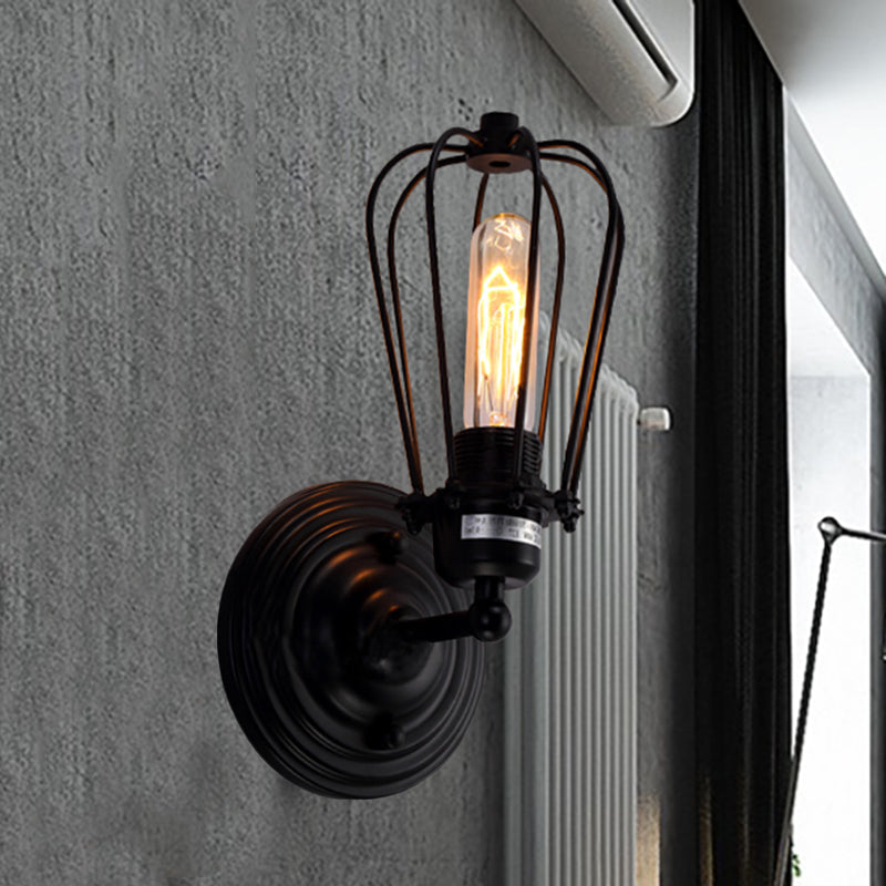 Avtoit | 1 Head Wall Scone Light with Bulb Cage Shade Metal Industrial Rustic Hallway Wall Lighting in Black, 2 Packs