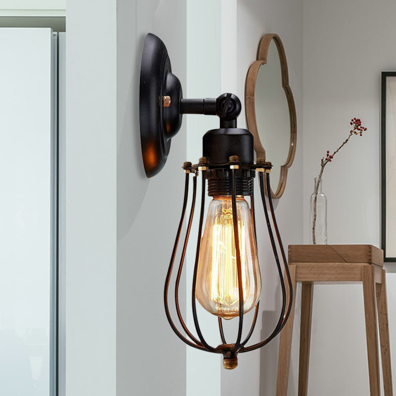 Avtoit | 2 Packs Gek cage-brick metal wall lamp Industrial style 1 light bedroom wall mounting lamp with bulb shape