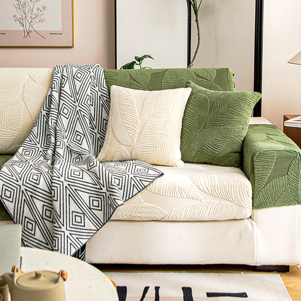 Avtoit | Modern Leaf Jacquard Waterproof Anti-Scratch Stretch Full Cover Sofa Cover