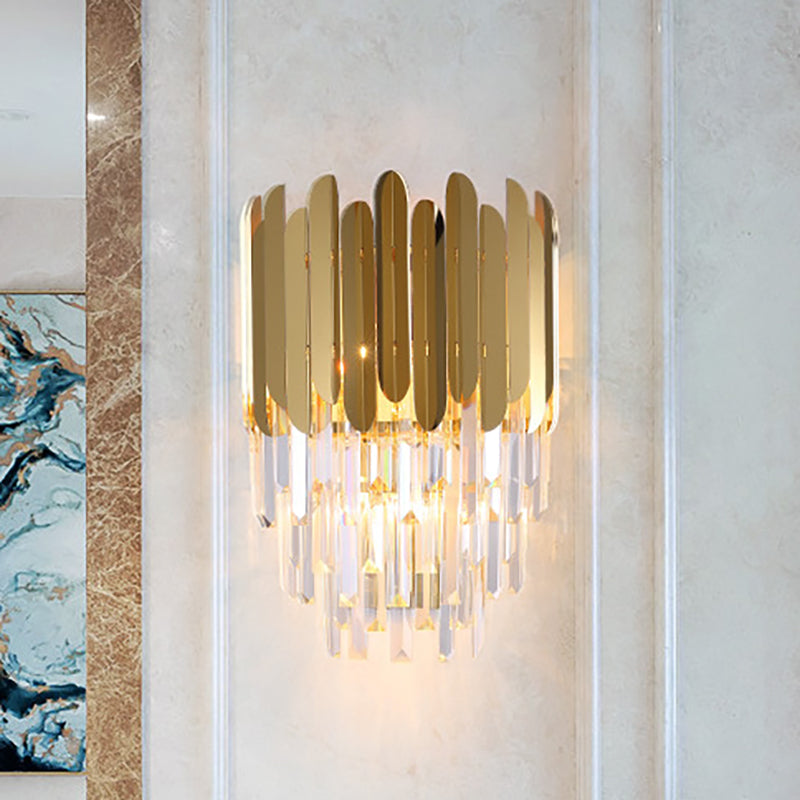 Avtoit | Stacked Wall Light Modernist Metal 1 Light Brass Wall Lamp with Clear Crystal Block for Nightstand