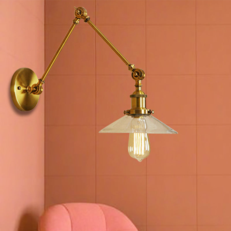Avtoit | Brass Cone Wall Lighting Country House Amber Glass 1 Light Living Room Wall Lamp Fixture
