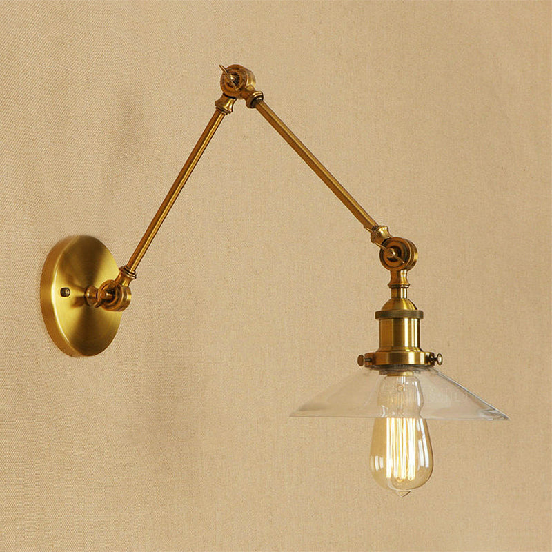 Avtoit | Brass Cone Wall Lighting Country House Amber Glass 1 Light Living Room Wall Lamp Fixture