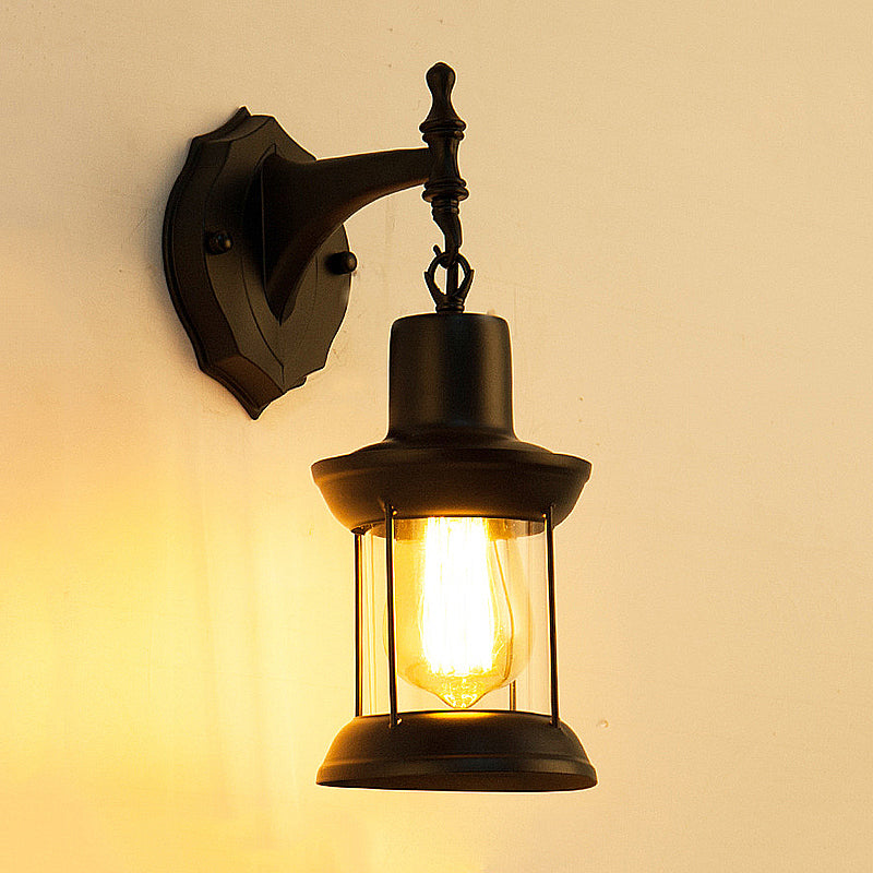 Avtoit | Clear Glass Black Wall Light Lantern 1-Light Industrial Wall Lamp for the Kitchen