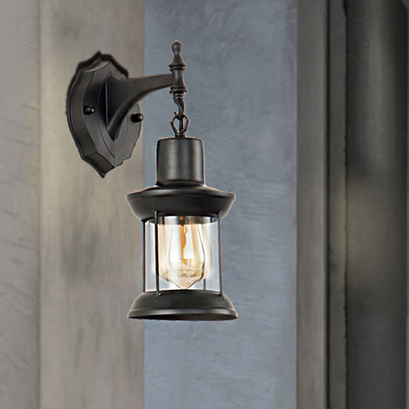 Avtoit | Clear Glass Black Wall Light Lantern 1-Light Industrial Wall Lamp for the Kitchen