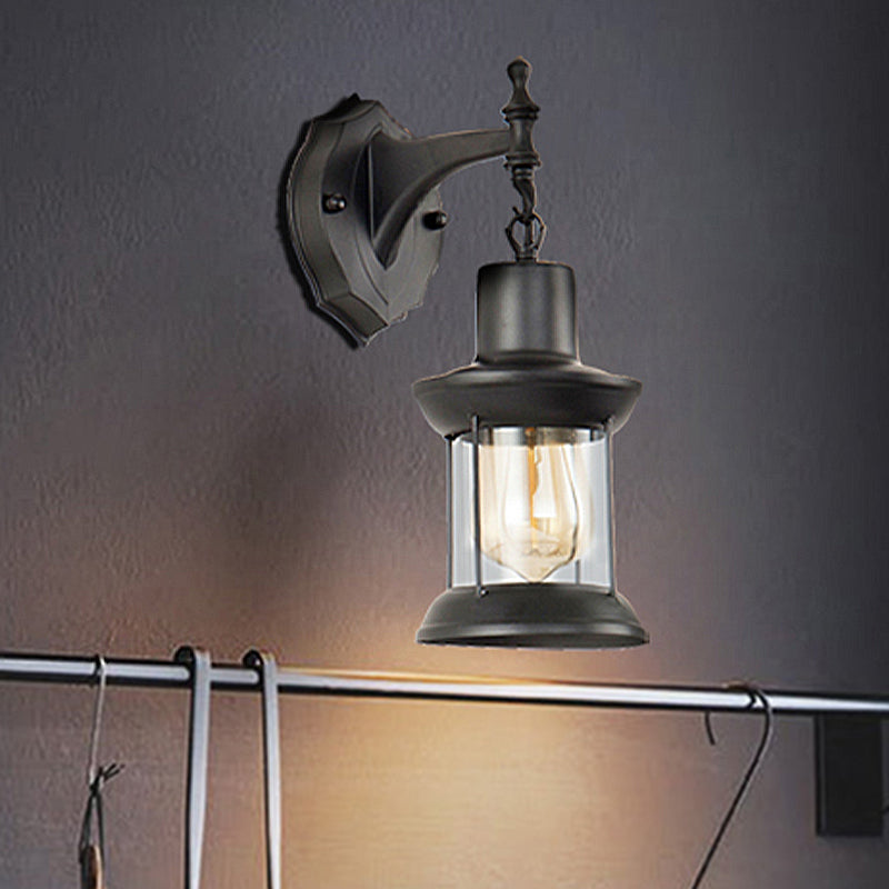 Avtoit | Clear Glass Black Wall Light Lantern 1-Light Industrial Wall Lamp for the Kitchen