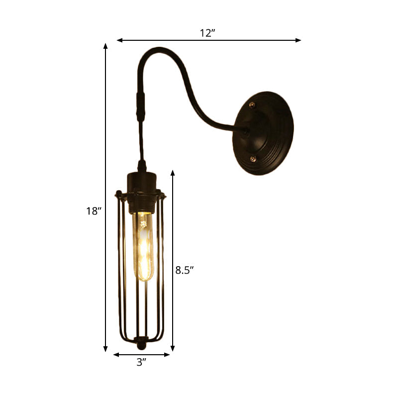 Avtoit | Metal Cylinder/Hexagonal Engaged Wall Lamp Farm 1 Lamp Restaurant Wall Mount Fixture in Black