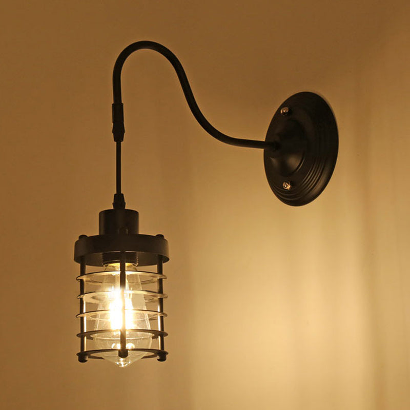 Avtoit | Metal Cylinder/Hexagonal Engaged Wall Lamp Farm 1 Lamp Restaurant Wall Mount Fixture in Black