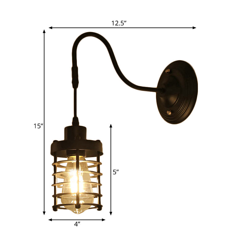 Avtoit | Metal Cylinder/Hexagonal Engaged Wall Lamp Farm 1 Lamp Restaurant Wall Mount Fixture in Black