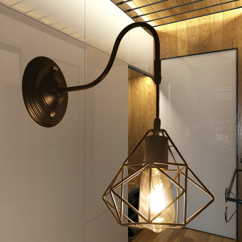 Avtoit | Metal Cylinder/Hexagonal Engaged Wall Lamp Farm 1 Lamp Restaurant Wall Mount Fixture in Black