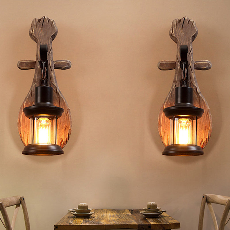 Avtoit | Clear Glass Lantern Wall Light Coastal 1 Light Dining Room Fixture with Spoon