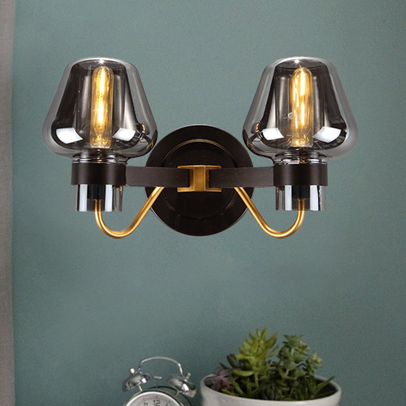 Avtoit | 2-Lamp Wall Lighting with Mushroom Shade Smoky Glass Modern Bedroom Wall Light Lighting Fixture