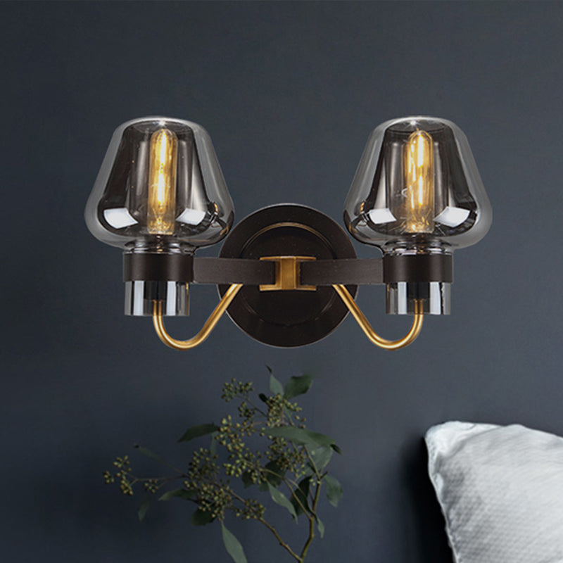 Avtoit | 2-Lamp Wall Lighting with Mushroom Shade Smoky Glass Modern Bedroom Wall Light Lighting Fixture