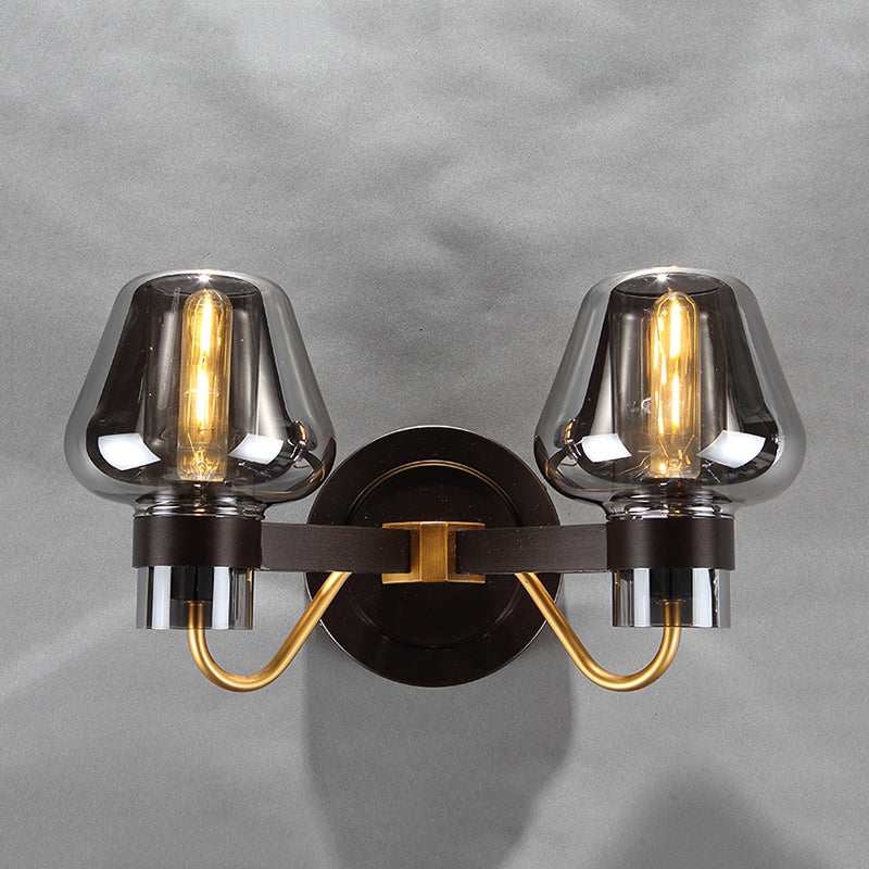 Avtoit | 2-Lamp Wall Lighting with Mushroom Shade Smoky Glass Modern Bedroom Wall Light Lighting Fixture