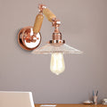 Avtoit | A wall light with a light bulb and conical shade made of clear prismatic glass, industrial wall lamp for the living room with curved arm