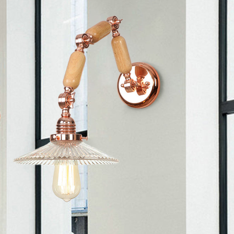 Avtoit | 1 Light Scalloped Wall Lamp Fixture Industrial Clear Ribbed Glass Wall Lamp for Living Room with Arm