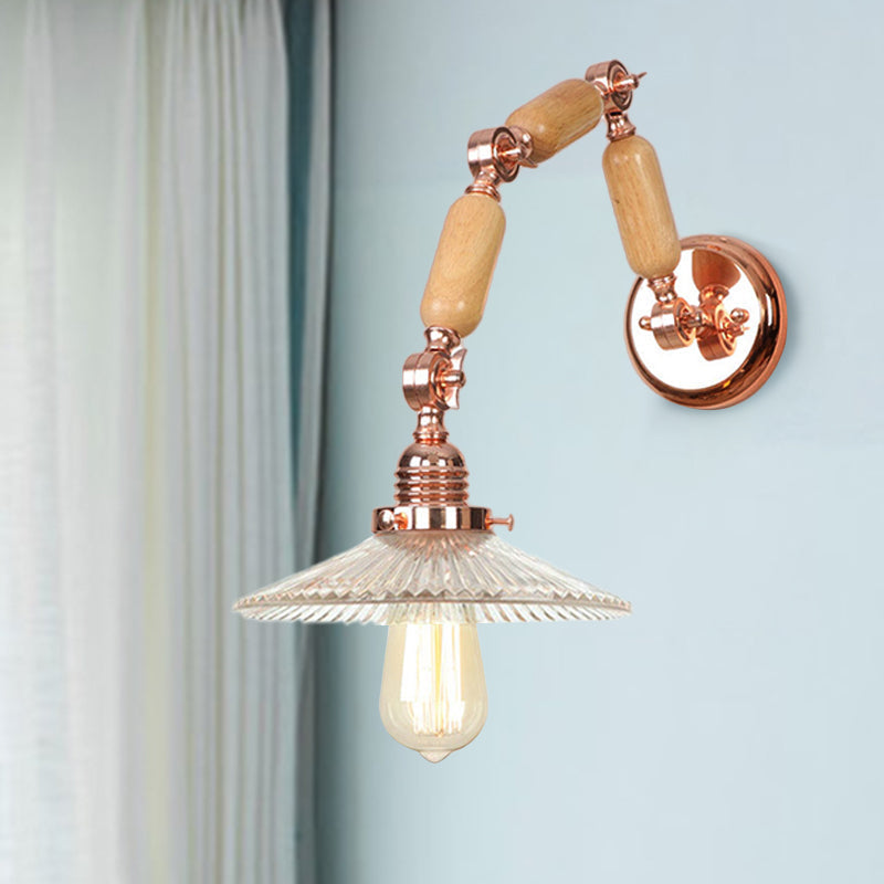 Avtoit | 1 Light Scalloped Wall Lamp Fixture Industrial Clear Ribbed Glass Wall Lamp for Living Room with Arm