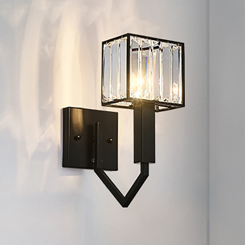 Avtoit | Black Version Rectangular Wall Lamp Modernist Style 1 Light Clear Crystal and Metal Wall Sconce