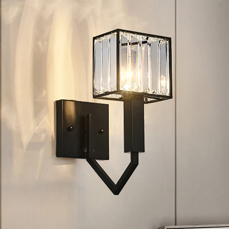 Avtoit | Black Version Rectangular Wall Lamp Modernist Style 1 Light Clear Crystal and Metal Wall Sconce