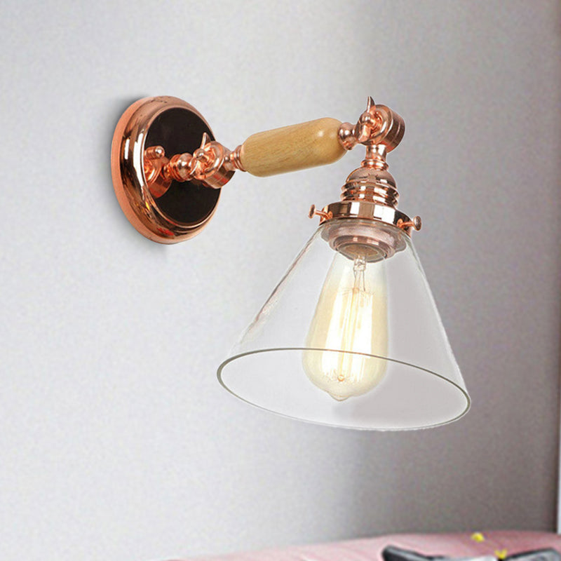 Avtoit | Industrial Cone Wall Lamp 1 Bulb Clear Glass Wall Light in Rose Gold