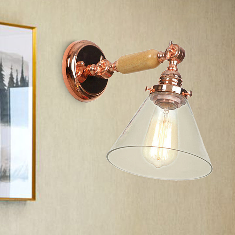 Avtoit | Industrial Cone Wall Lamp 1 Bulb Clear Glass Wall Light in Rose Gold