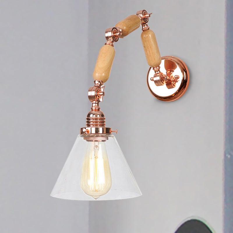 Avtoit | A Pear Clear Glass Wall Light Industrial Gold Cone Living Room Wall Light with Curved Arm