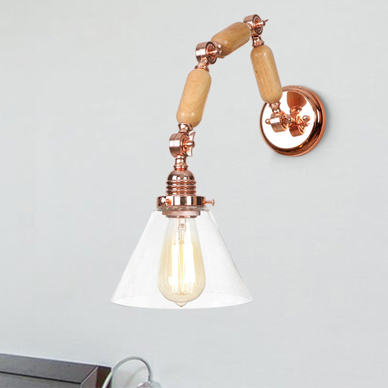 Avtoit | A Pear Clear Glass Wall Light Industrial Gold Cone Living Room Wall Light with Curved Arm