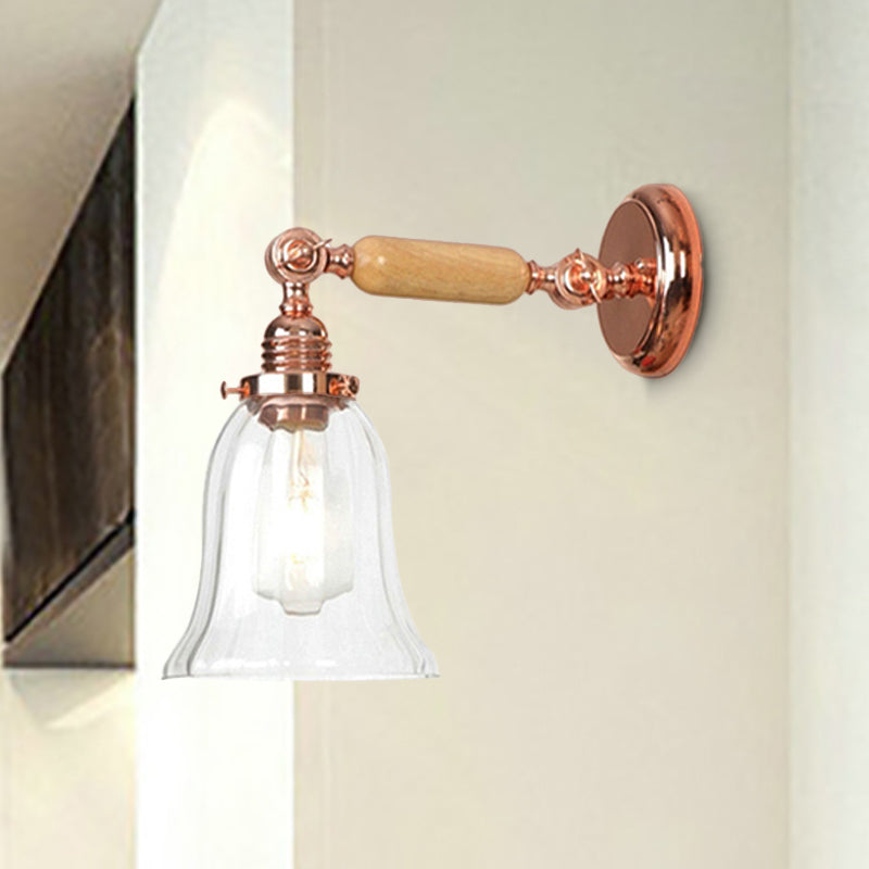 Avtoit | Clear Prism Glass Wood Wall Light Bell 1-Light Vintage Style Wall Lamp Light with Retractable Arm