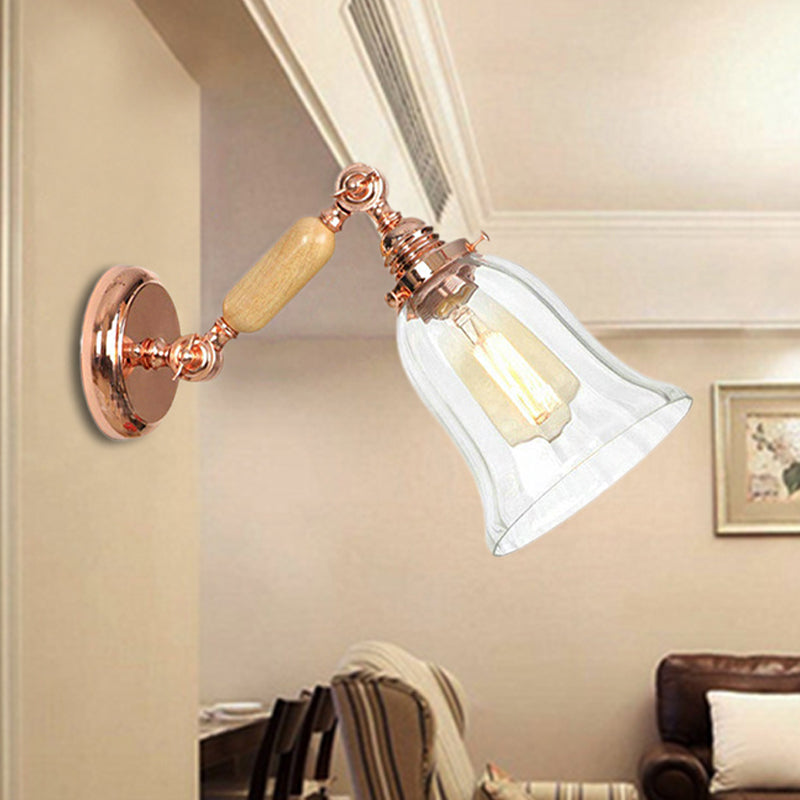 Avtoit | Clear Prism Glass Wood Wall Light Bell 1-Light Vintage Style Wall Lamp Light with Retractable Arm
