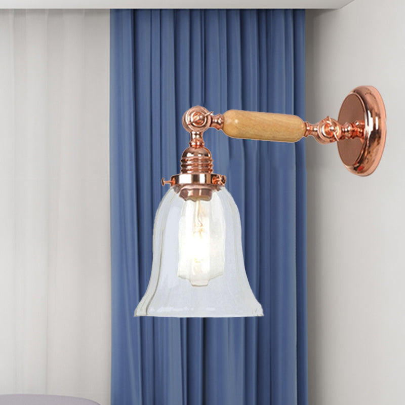 Avtoit | Clear Prism Glass Wood Wall Light Bell 1-Light Vintage Style Wall Lamp Light with Retractable Arm