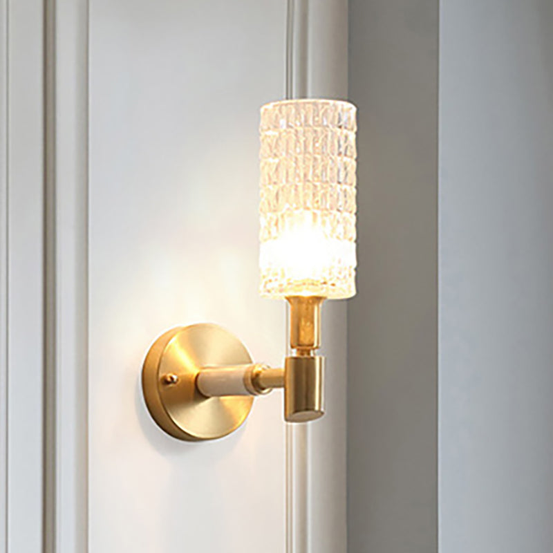Avtoit | 1 Light Corridor Wall Spotlight Contemporary Style Gold Finish Sconce Lamp with Cylindrical Clear Faceted Glass Shade